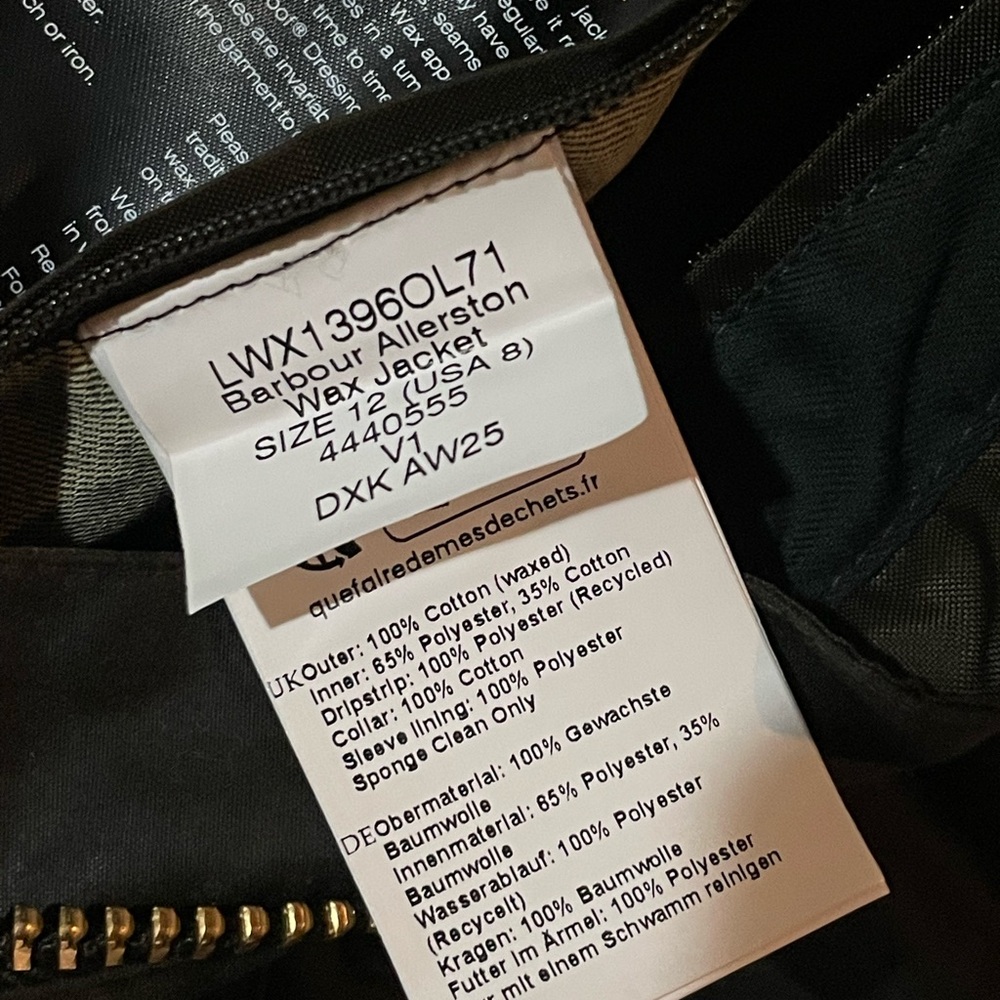Barbour Allerston Water Resistant Waxed Cotton Jacket - Picture 7 of 7